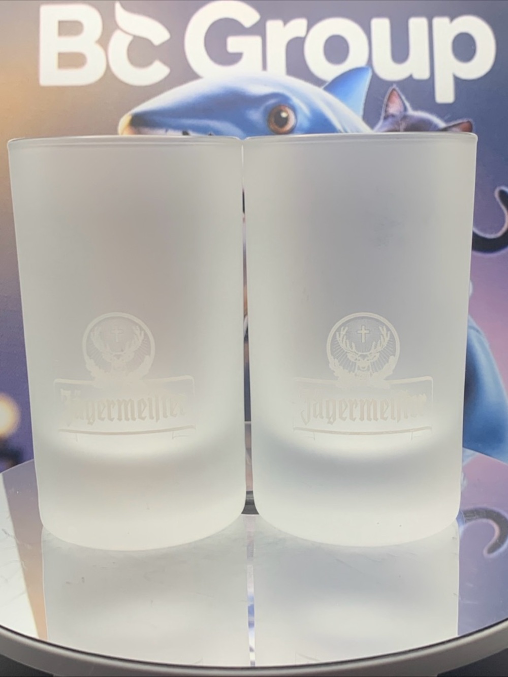 Pre Owned Jagermeister Frosted Tall Measured Shot Glass Shotglass Lot Of 2